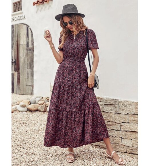 NEW! Breezaya Ditsy Floral Print Shirred Waist Ruffle Hem Dress - Size XXL - Picture 4 of 5